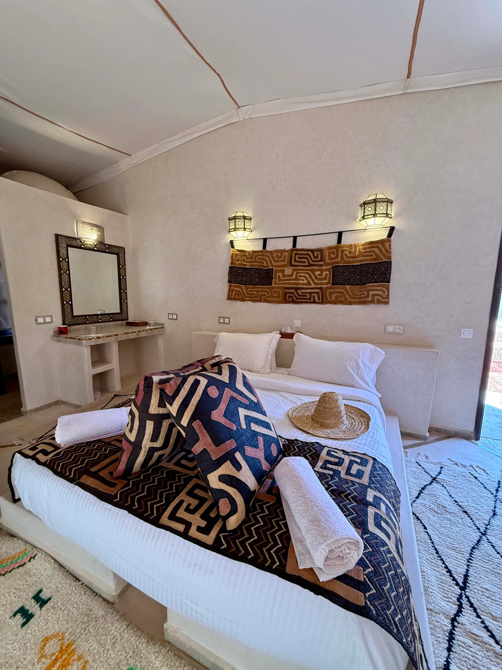 Desert camp view near dunes in Morocco